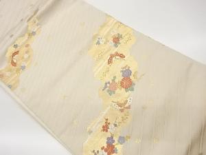 道長取りに花々・蝶模様織出し名古屋帯